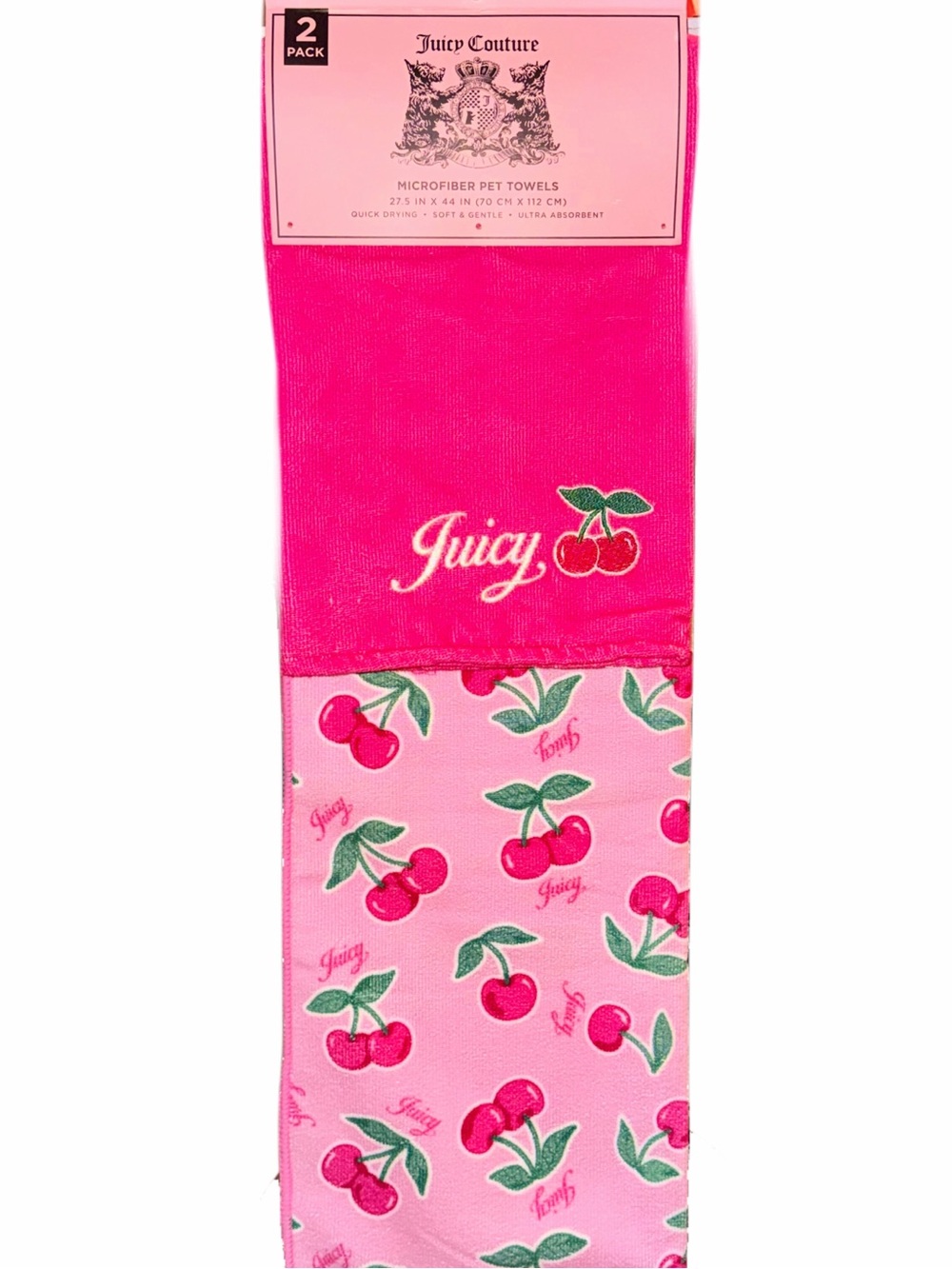 Juicy Couture 2 Pack Pink Cherry Print Microfiber Dog Cat Pet Towels